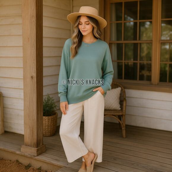 Fortune + Ivy Seafoam Green Soft Knit Long Sleeve Pullover Lounge Top Size S - Picture 10 of 11